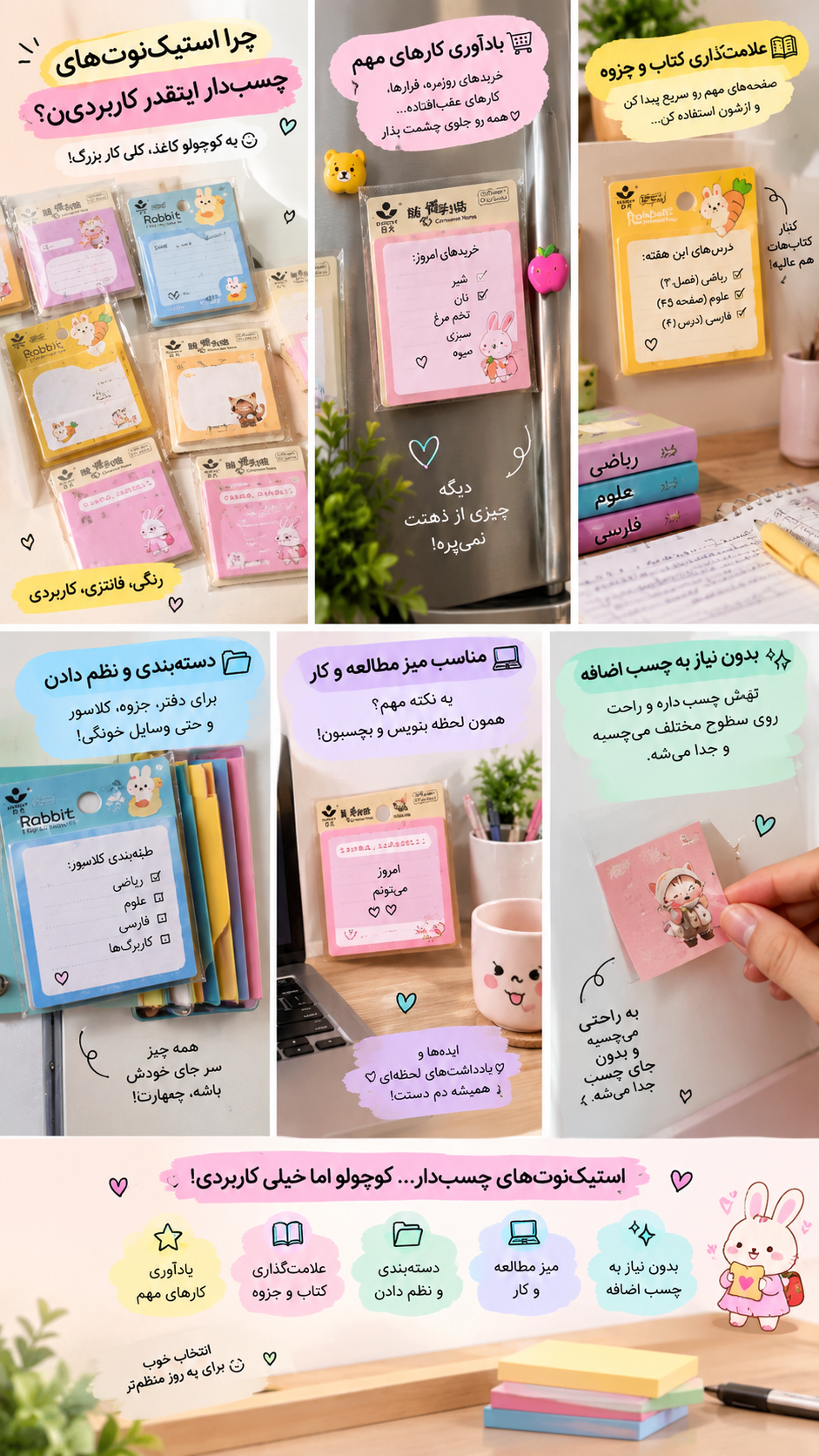 Cute self-adhesive sticky notes for daily notes and planning