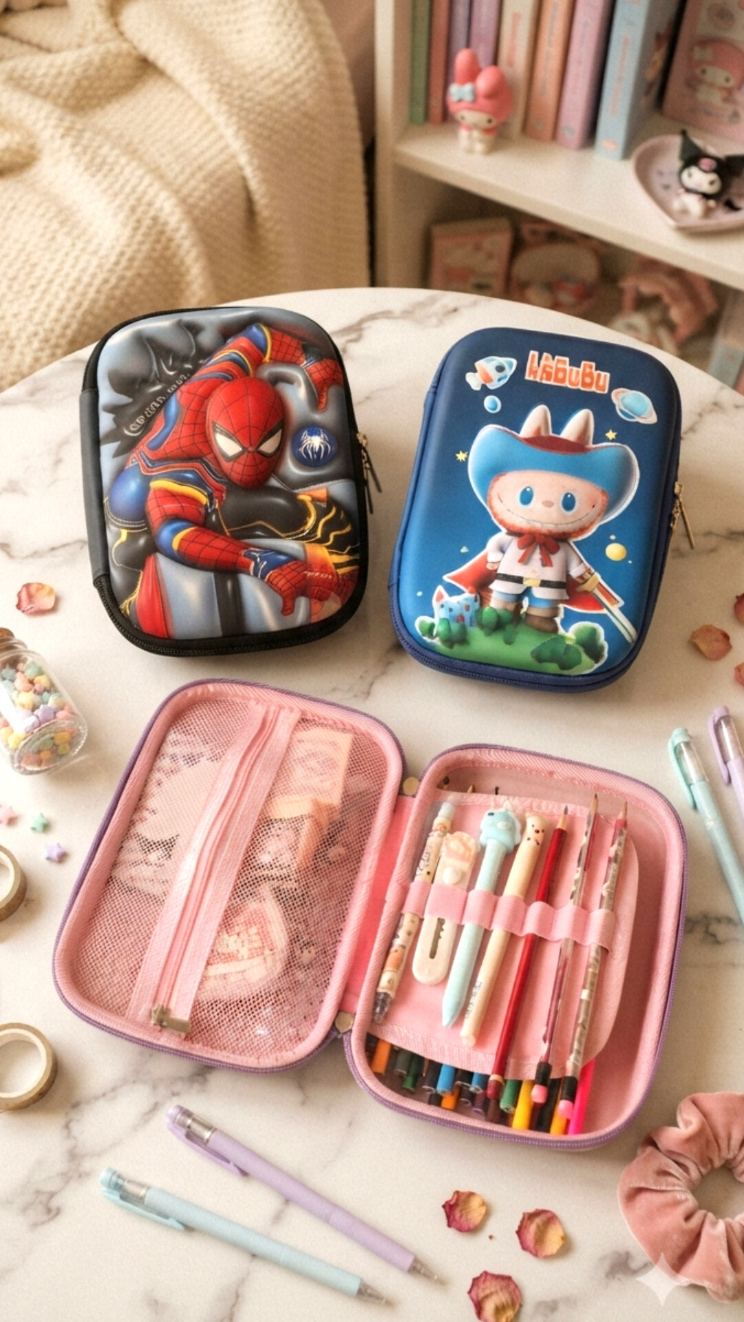 Large tablet pencil case with Kuromi and Labubu designs